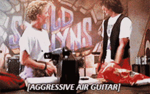 Bill and Ted play air guitars