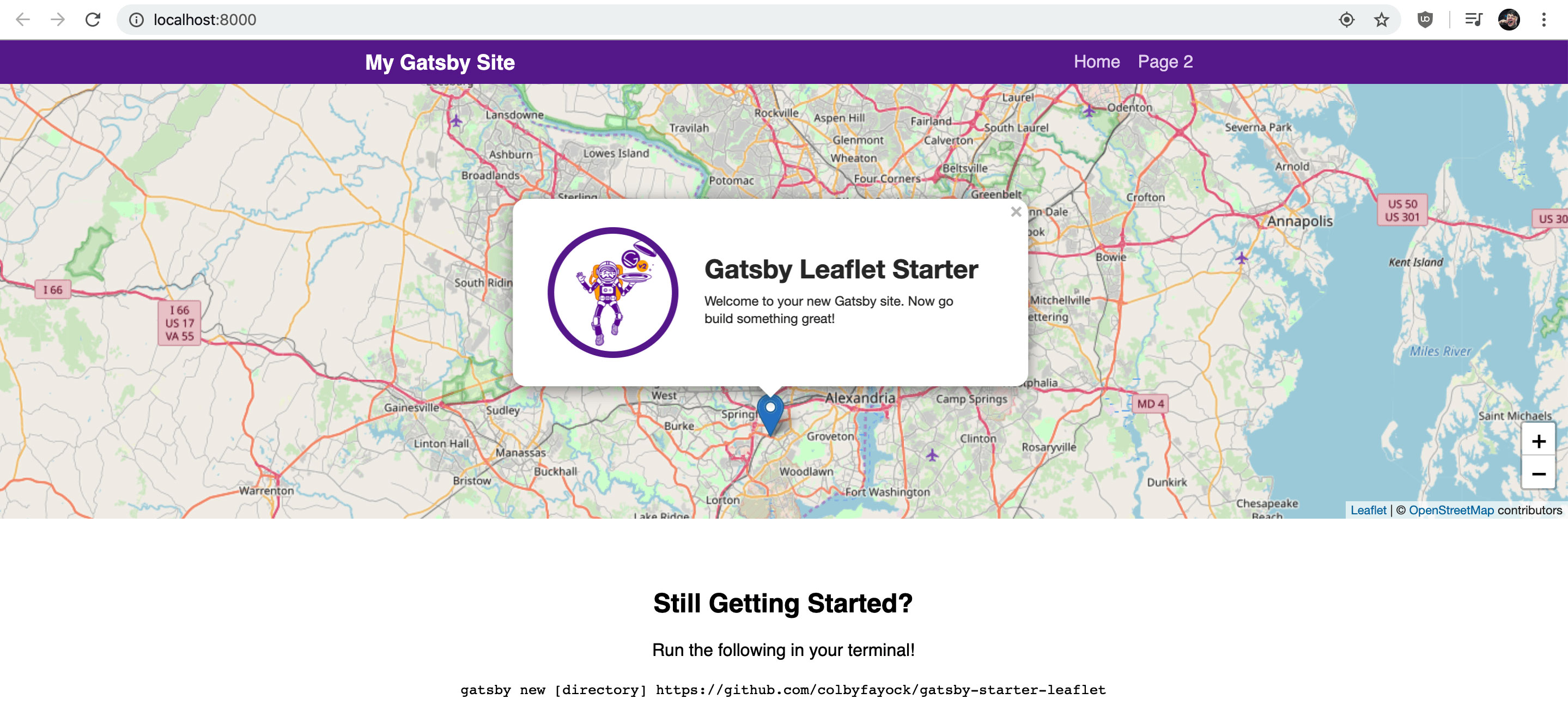 New Leaflet Gatsby app in the browser