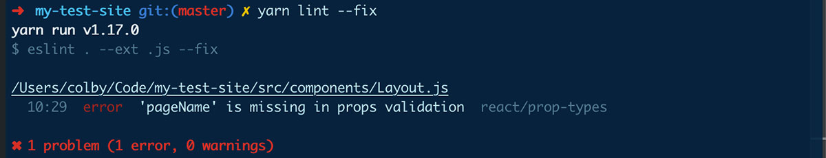 Lint results - 1 error