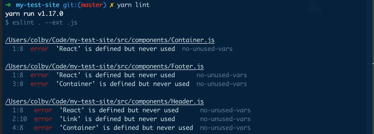 Lint results - React errors